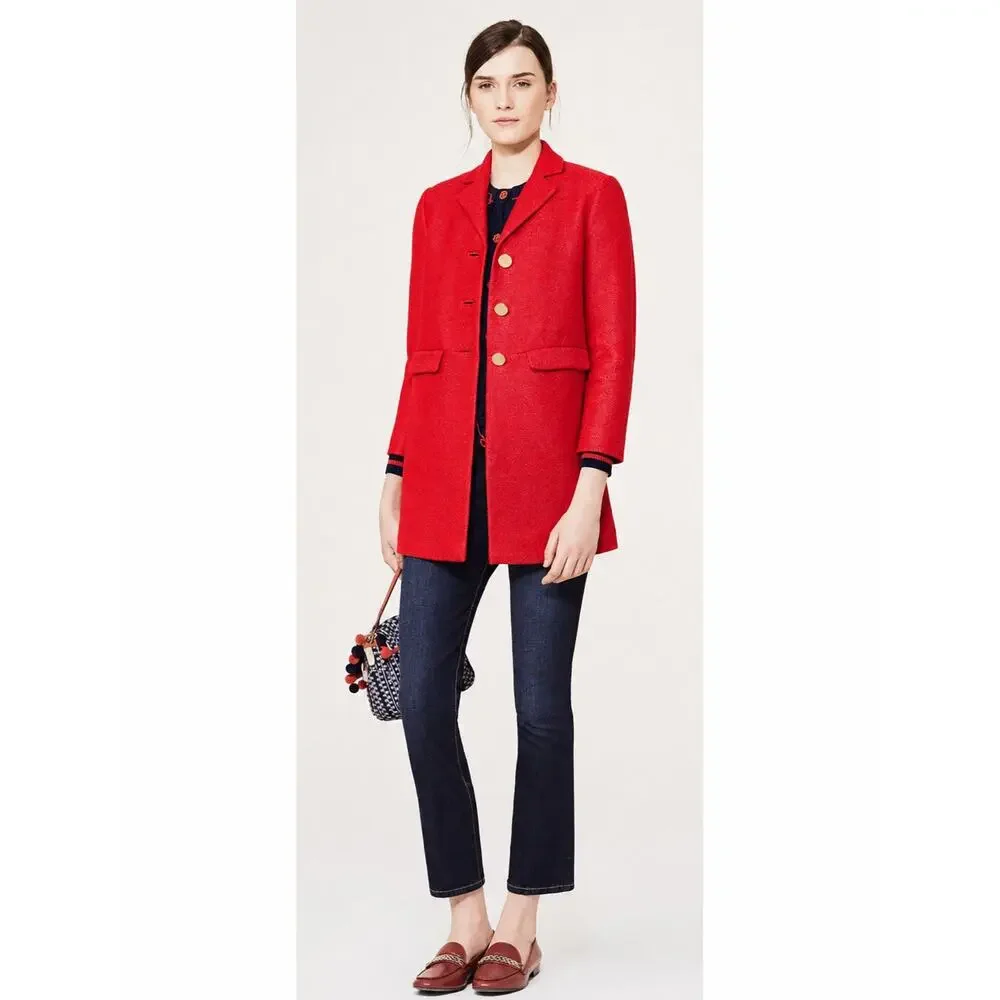 Tory Burch Castleton Peacot Womens XS Red Gold Buttons Silk Lining Cotton Blend